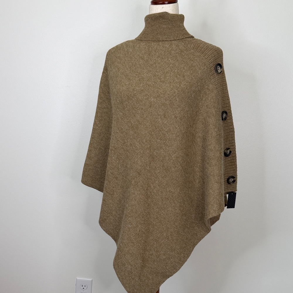 Crosstree Lane Tan Sweater Turtleneck Poncho Side Button Detail NWT